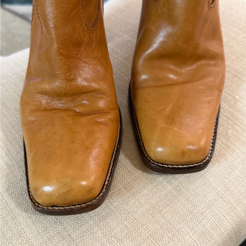 Charles David Made In Italy Banana Camel Leather Pullon Boots Vero Cuoio Size 8 - Picture 2 of 9